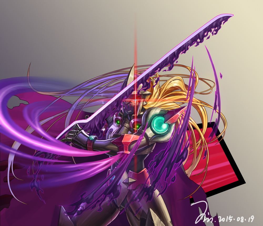 armor, blonde_hair, cape, chinese_commentary, cowboy_shot, dark, dated, dungeon_and_fighter