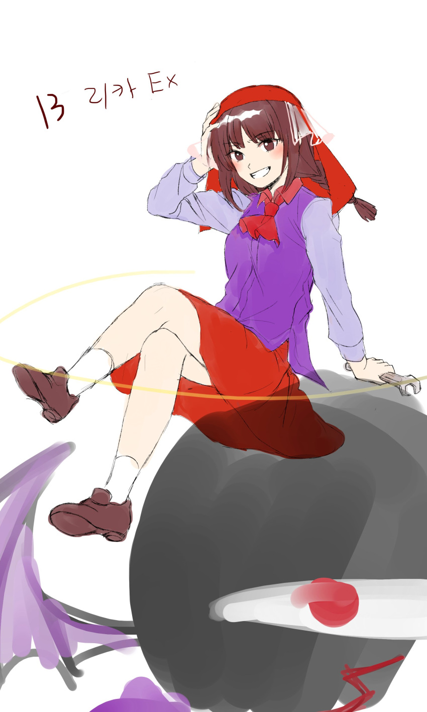 1girl, absurdres, ascot, bangs, bat_wings, blunt_bangs, braid, breasts