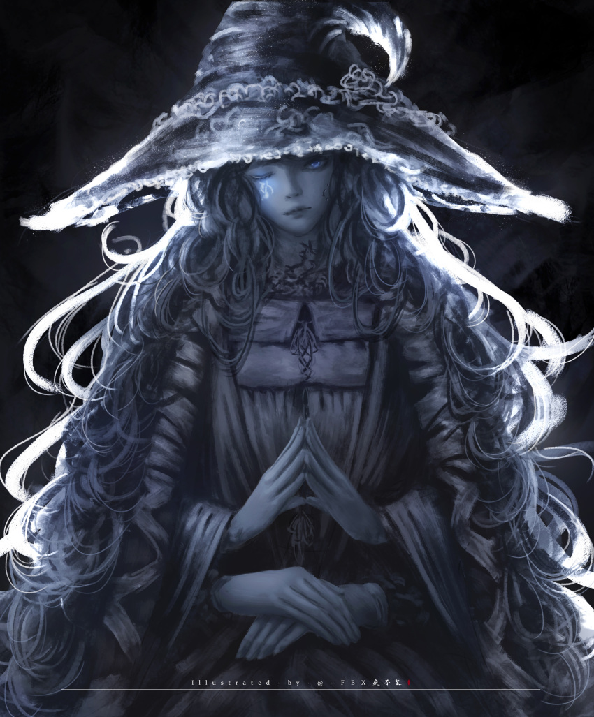 1girl, absurdres, blue_eyes, blue_skin, colored_skin, cowboy_shot, elden_ring, extra_arms