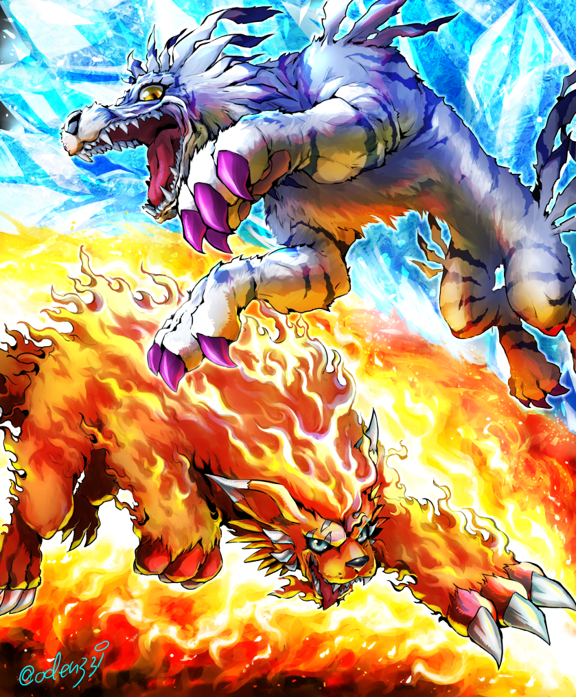 animal, animal_focus, artist_name, claws, commentary, digimon, digimon_(creature), fangs
