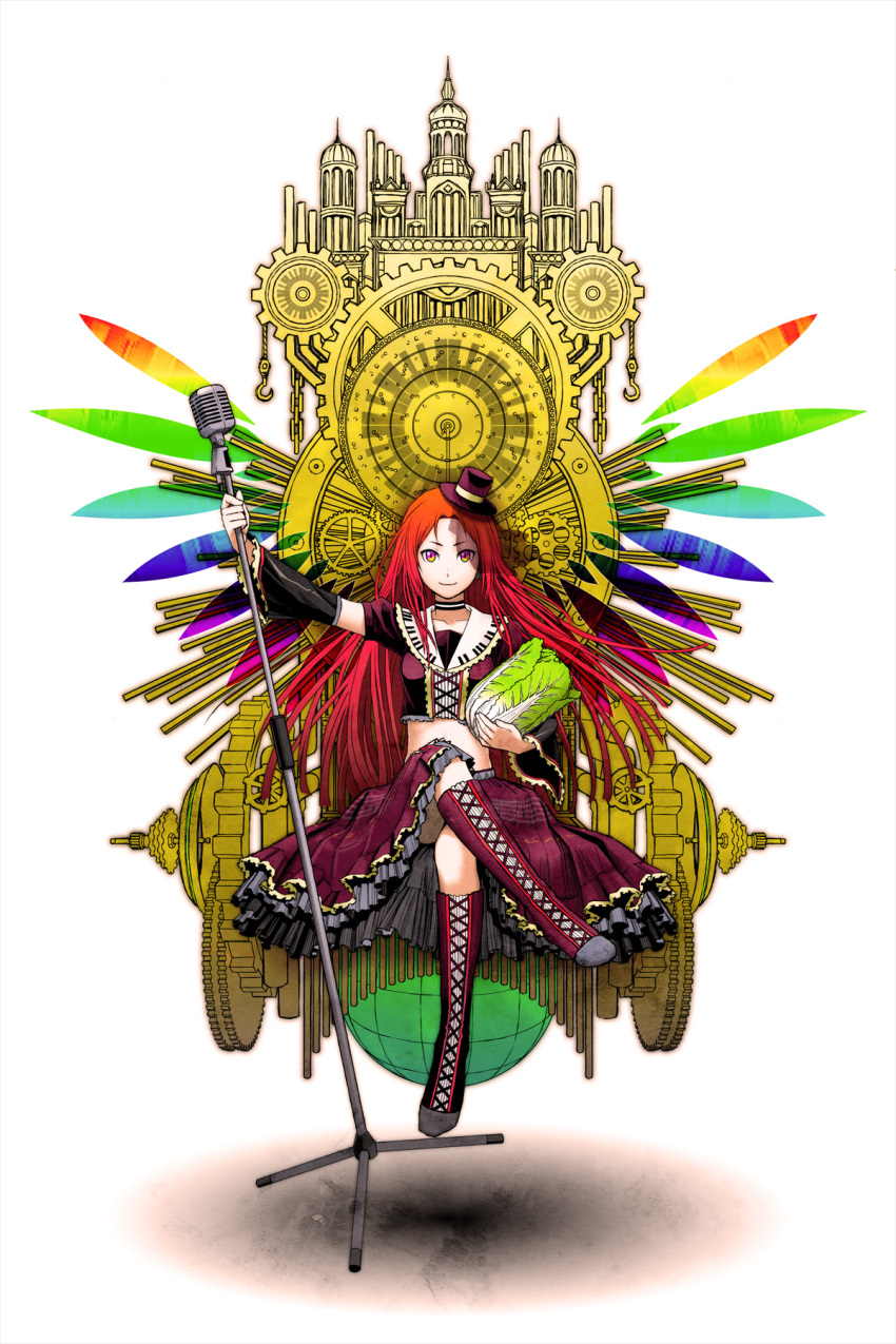 1boy, boots, breasts, cabbage, closed_mouth, collarbone, crop_top, cross-laced_clothes