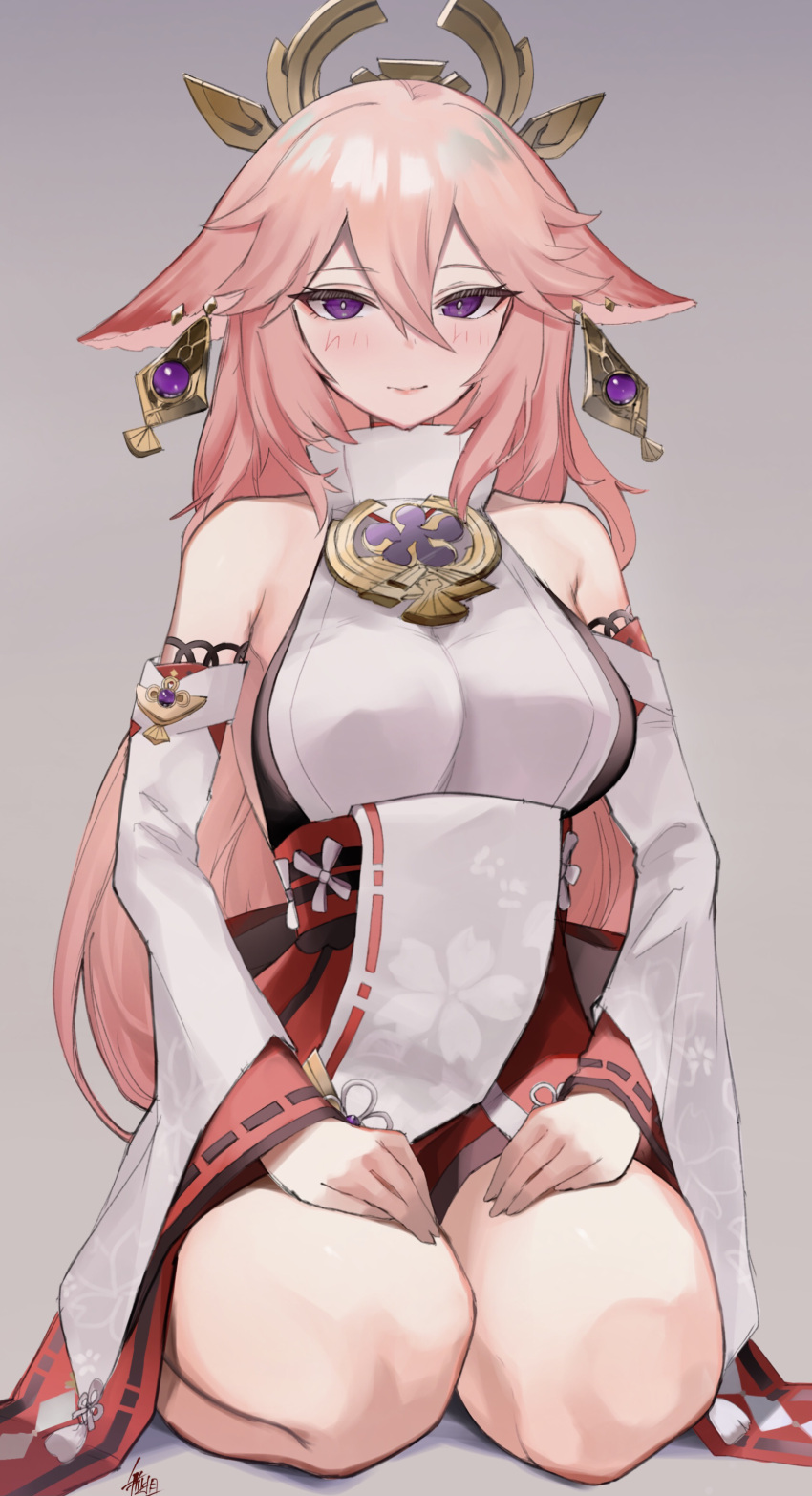 1girl, absurdres, animal_ears, bangs, bare_shoulders, blush, breasts, detached_sleeves