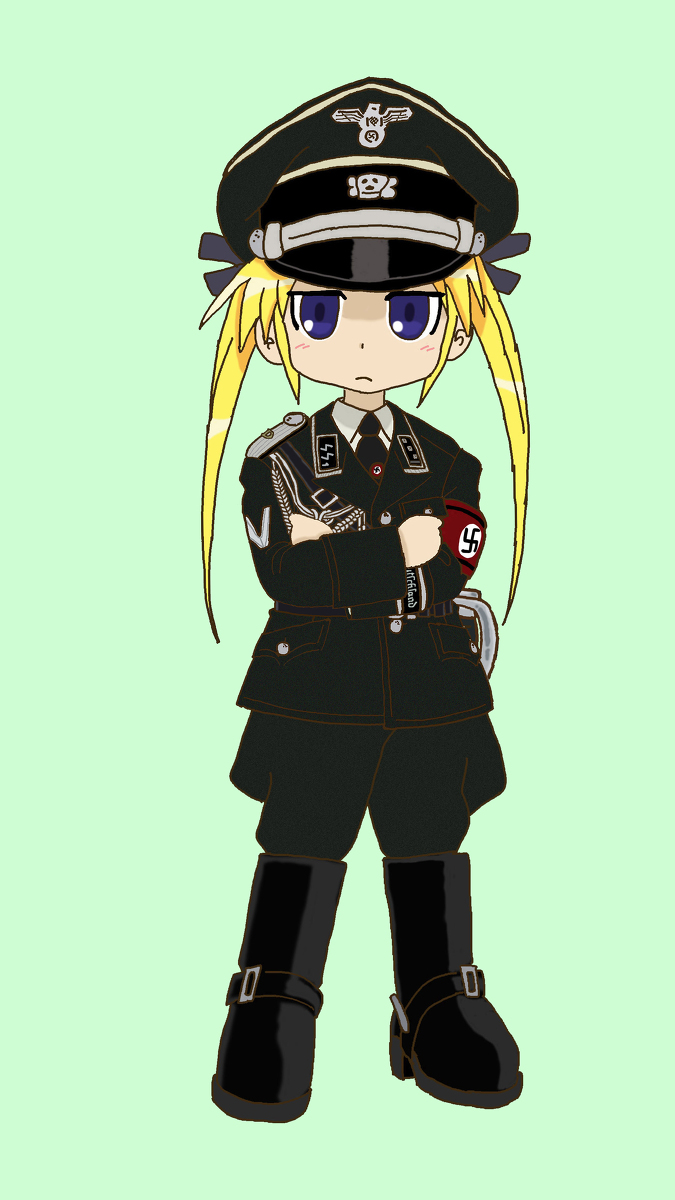 1girl, aiguillette, belt, belt_buckle, black_bow, blonde_hair, blue_eyes, boots