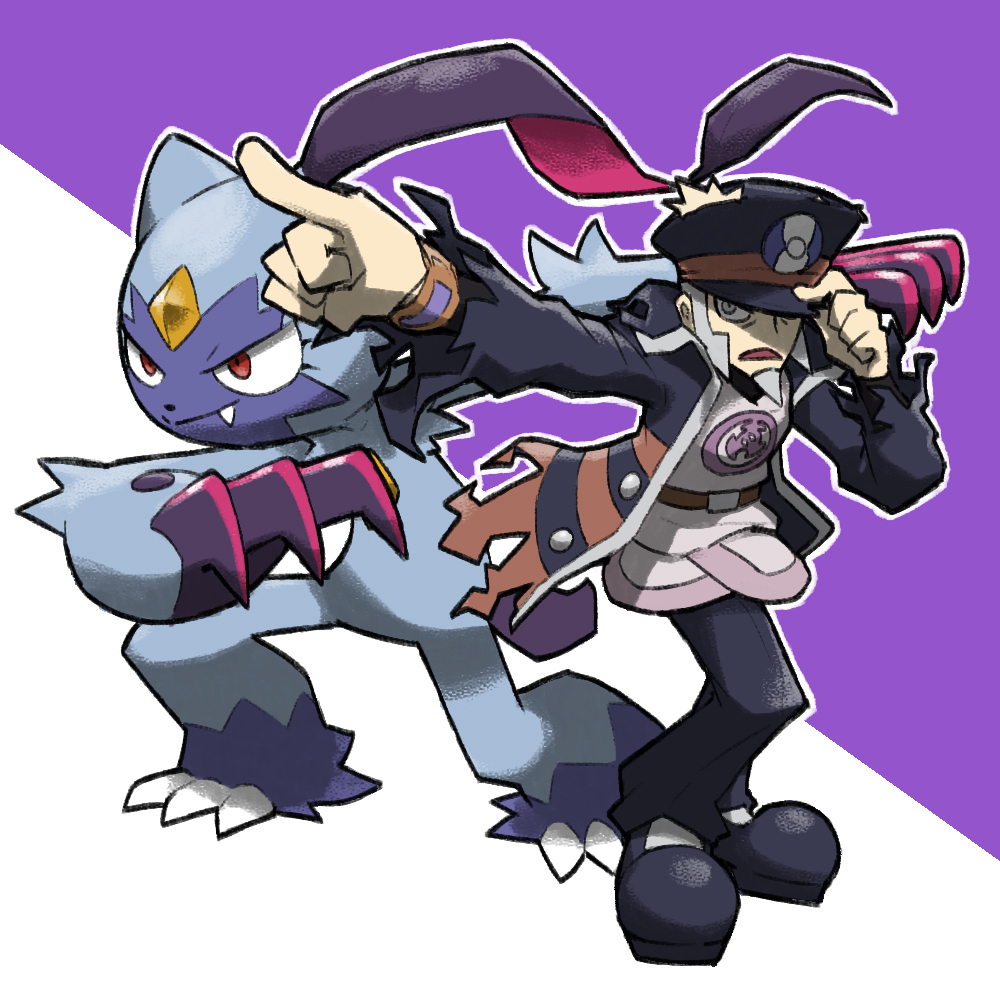 black_claws, black_shoes, blacknirrow, fang, forehead_jewel, goatee, hat, ingo_(pokemon)