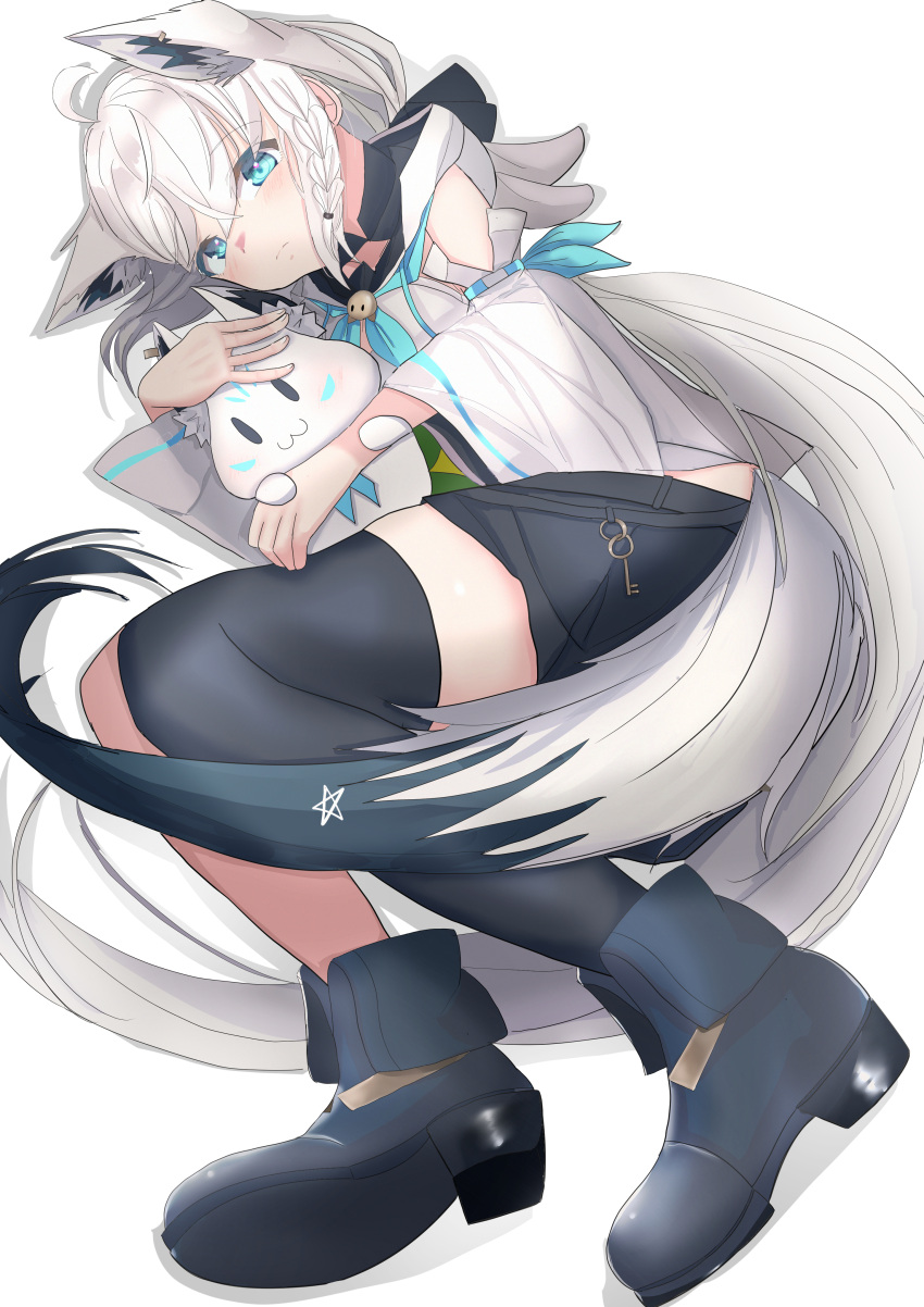 1girl, absurdres, animal_ear_fluff, animal_ears, bangs, black_bow, black_footwear, black_legwear