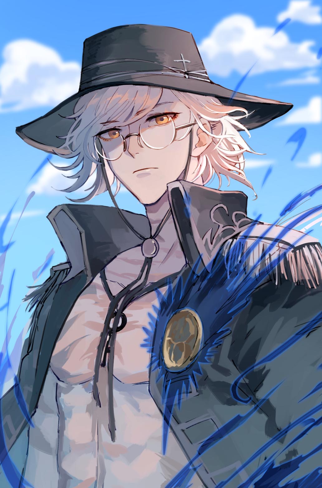 1boy, :|, chinese_commentary, closed_mouth, clouds, edmond_dantes_(fate), edmond_dantes_(monte_cristo_selection)_(fate), expressionless