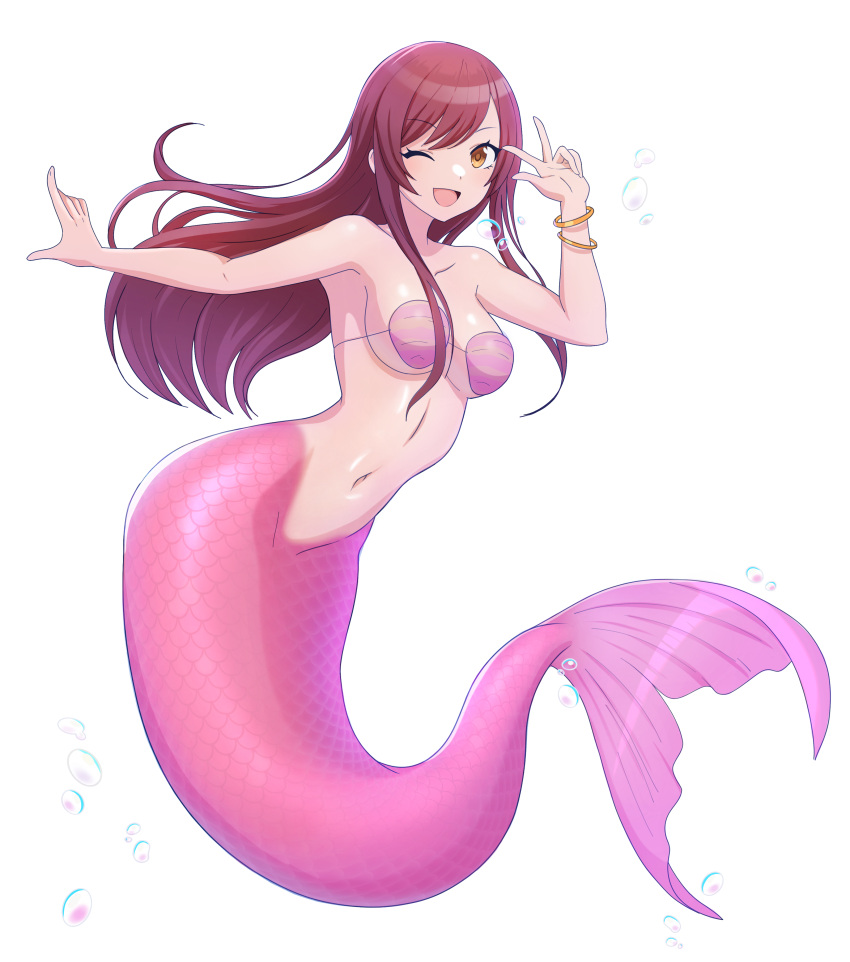 1girl, absurdres, bikini, bikini_top_only, breasts, brown_hair, bubble, highres