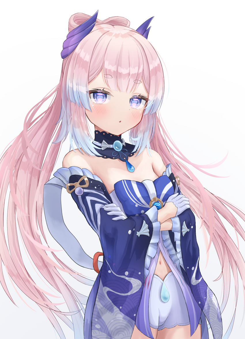 1girl, absurdres, bangs, bare_shoulders, blue_hair, blunt_bangs, blush, bow