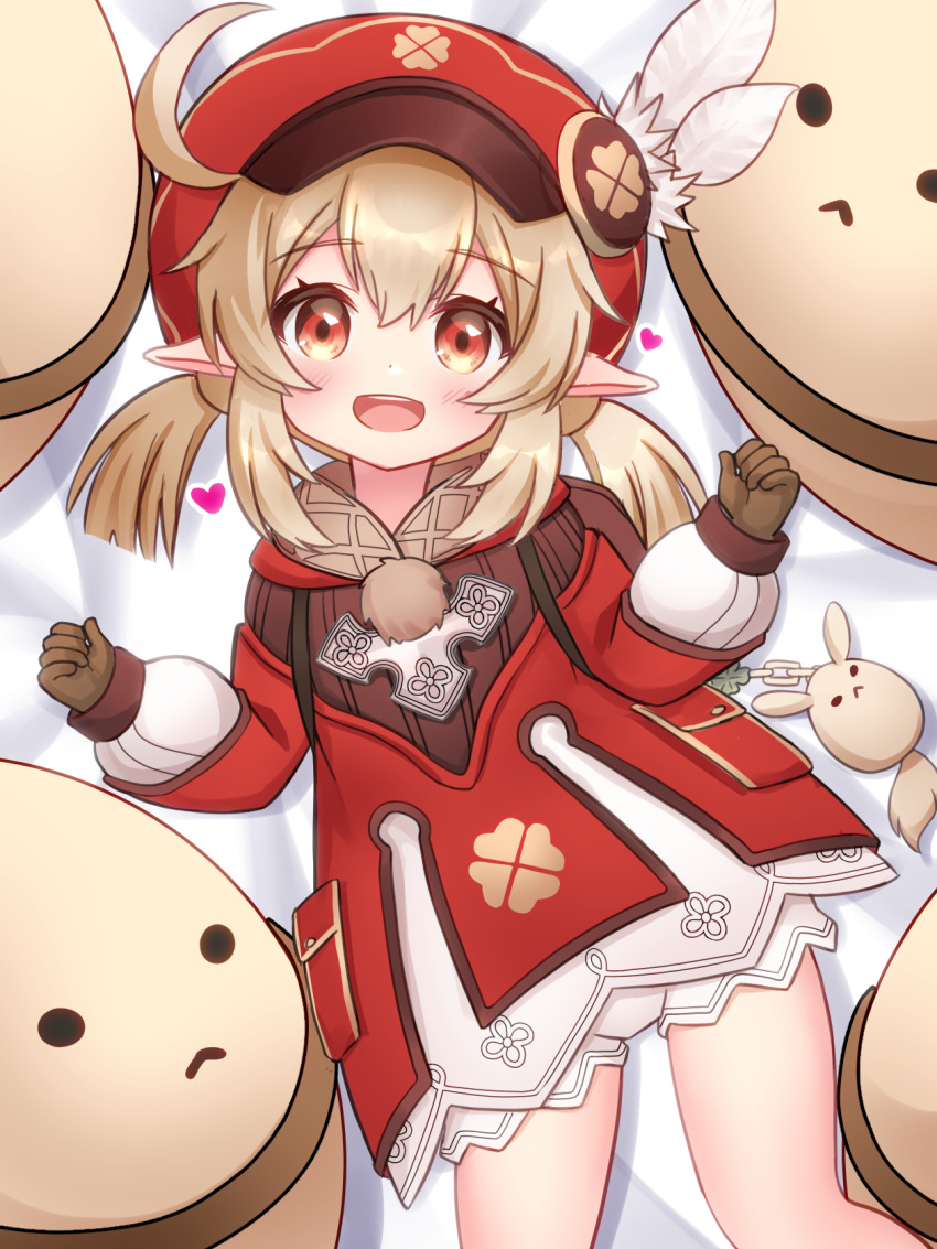 1girl, ahoge, blonde_hair, bloomers, brown_gloves, dress, elf, feathers