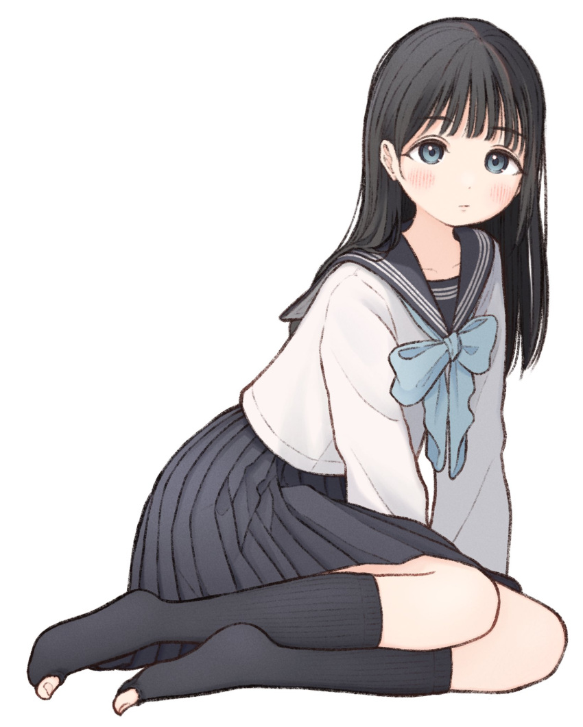 1ssakawaguchi, akebi-chan_no_serafuku, akebi_komichi, arm_support, bangs, black_hair, black_legwear, black_skirt