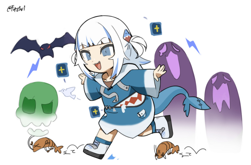 1girl, bangs, bat, bird, blue_eyes, blue_hair, boots, dove