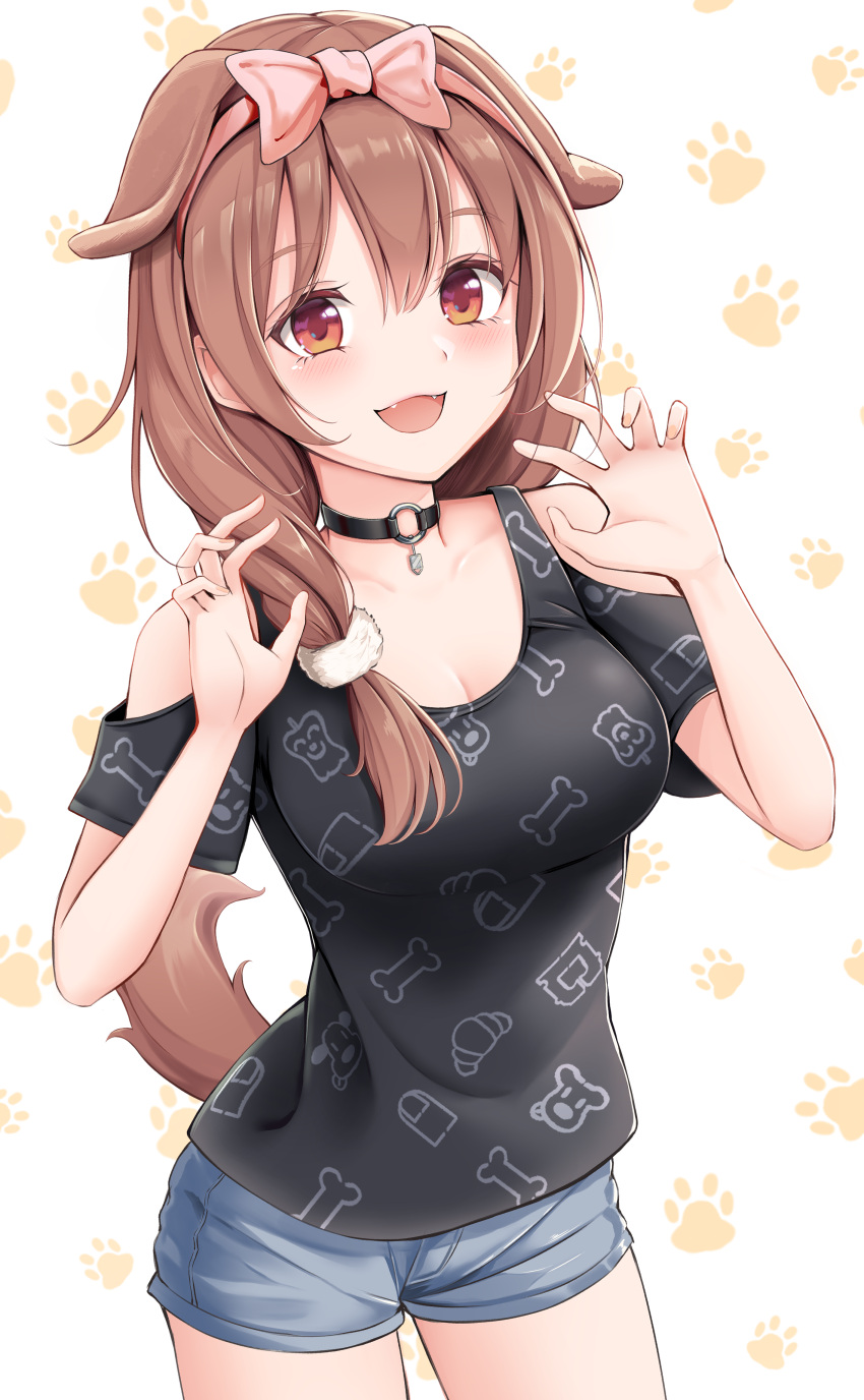 1girl, absurdres, blush, breasts, brown_eyes, brown_hair, cleavage, collarbone