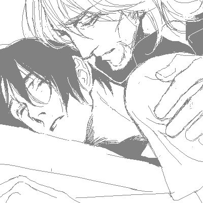 2boys, beard, fukai_rei, james_bukhar, monochrome, sentou_yousei_yukikaze