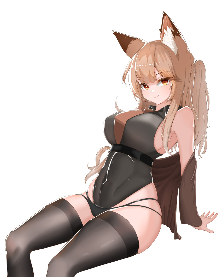 1girl, absurdres, alternate_costume, animal_ear_fluff, animal_ears, arknights, arm_support, bangs