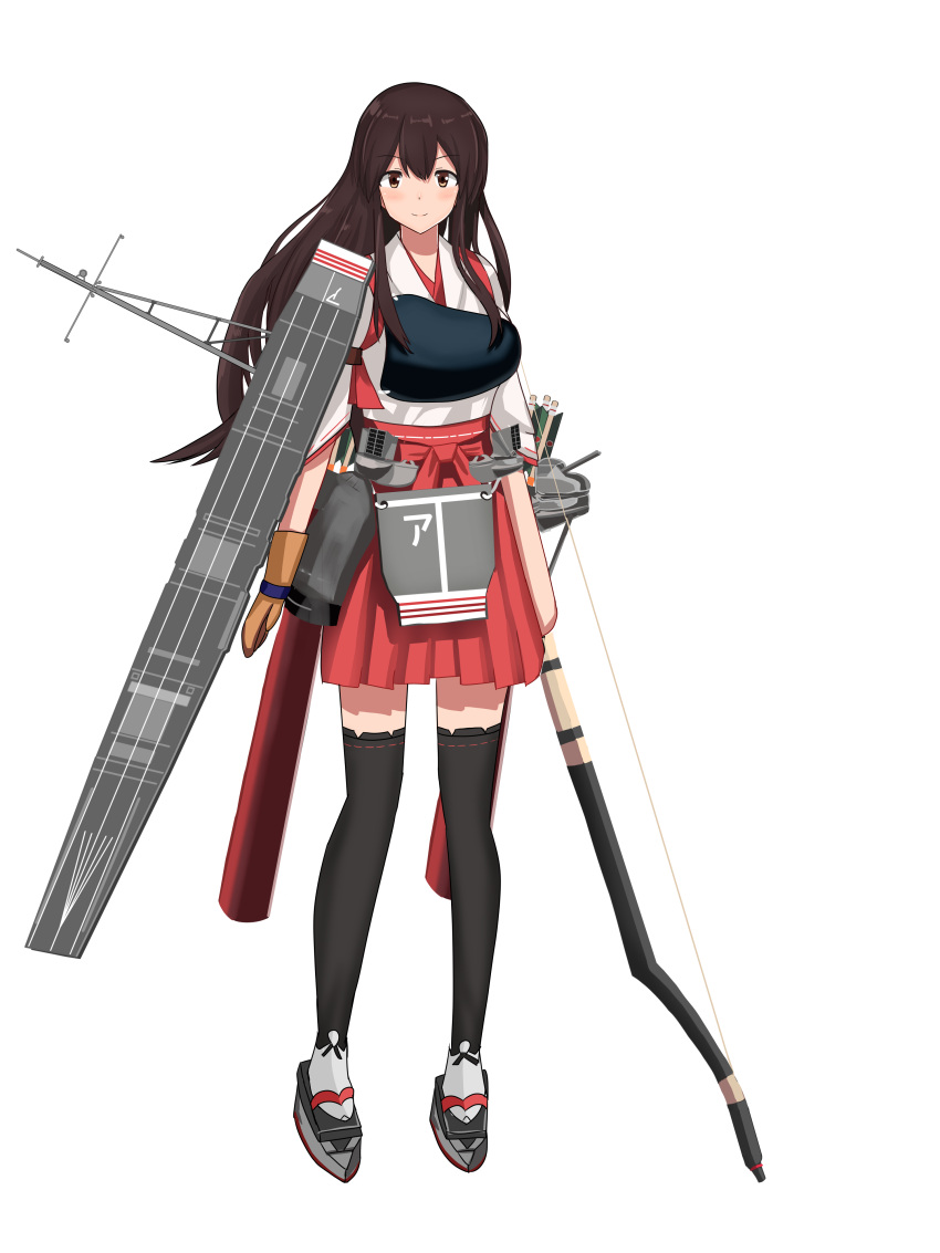 1girl, absurdres, akagi_(kancolle), akagi_kai_ni_(kancolle), arrow_(projectile), bow_(weapon), brown_eyes, brown_hair