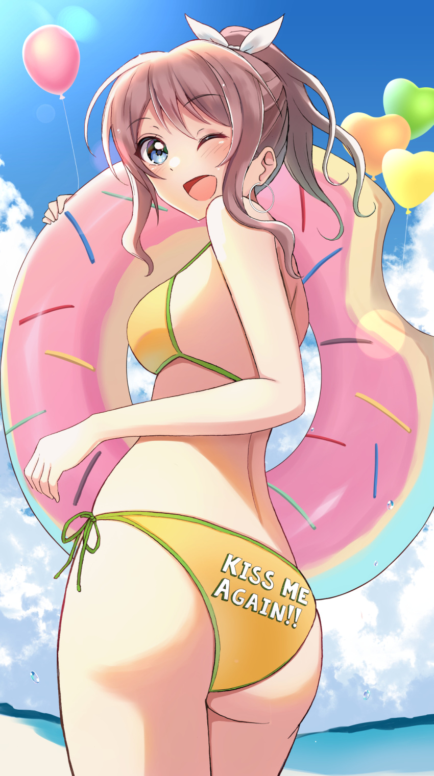 1girl, aranami_shibuki, ass, balloon, bang_dream!, beach, bikini, blue_eyes