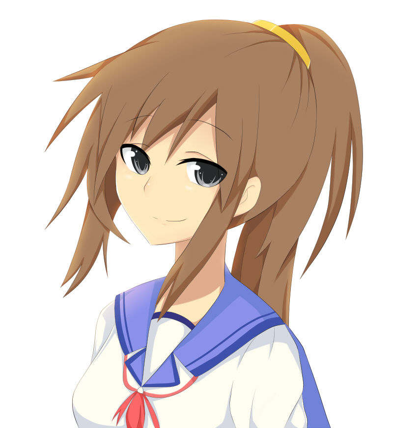 bad_id, brown_hair, face, hisako_(angel_beats!), kamu_(5411acc2), ponytail, school_uniform, smile