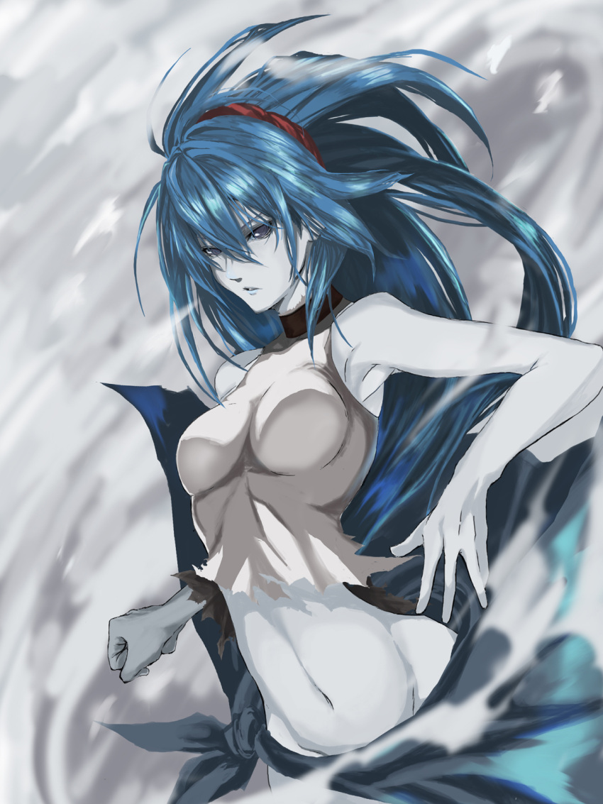 blue_hair, celsius, grey, grey_background, hairband, highres, long_hair, pale_skin