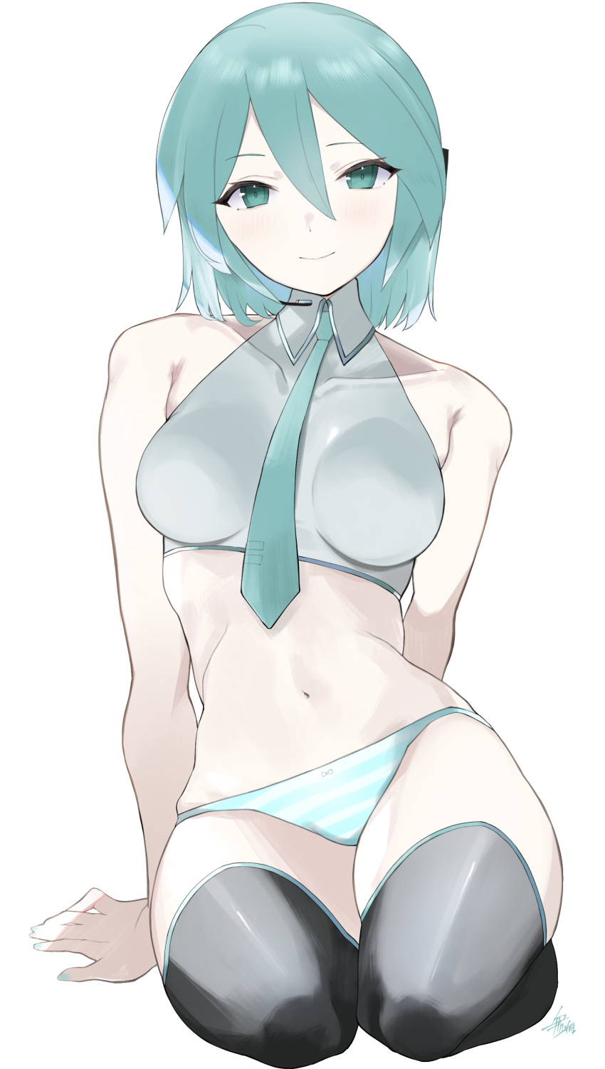 1girl, absurdres, adapted_costume, alternate_hair_length, alternate_hairstyle, aqua_eyes, aqua_hair, aqua_necktie