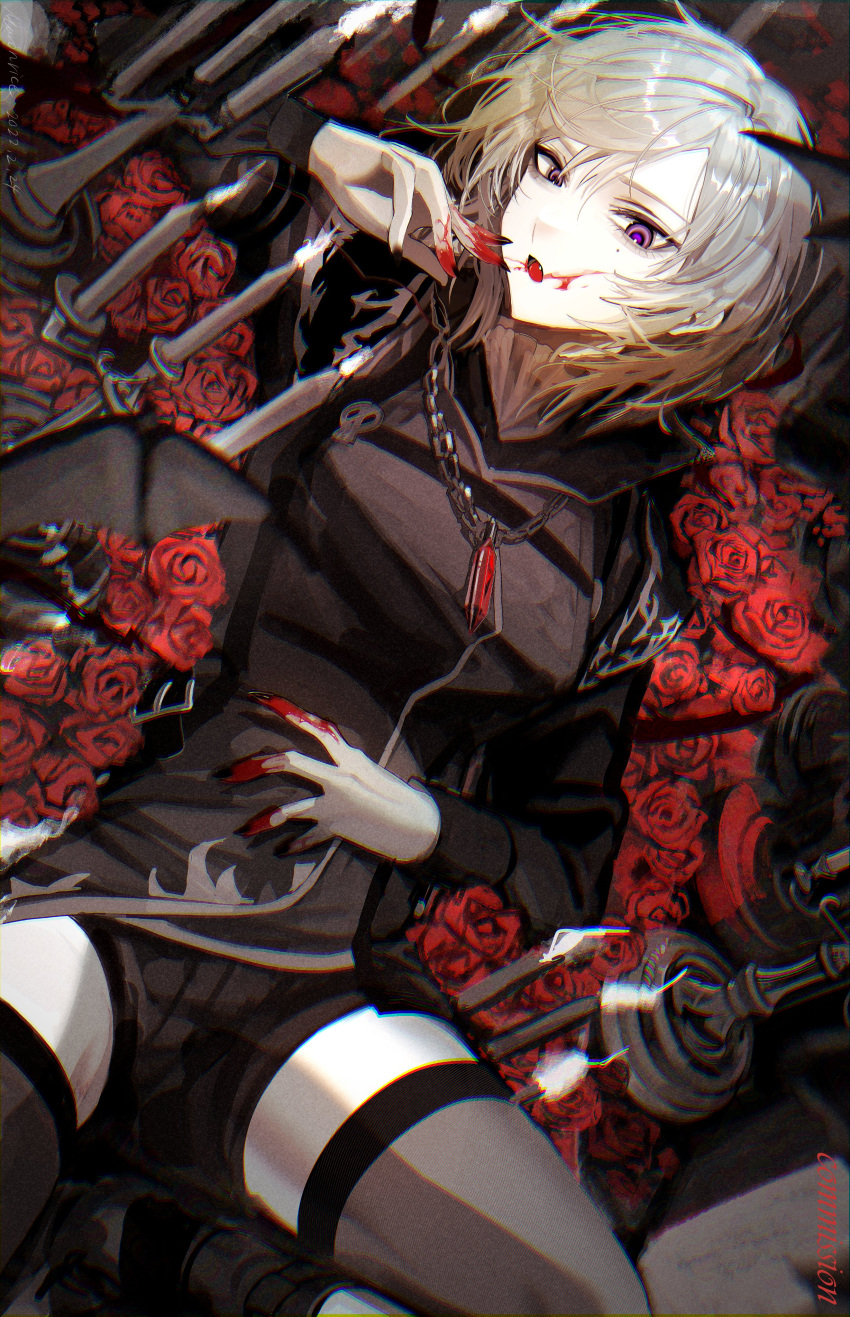 1girl, absurdres, bangs, bat, black_shorts, blood, blood_on_face, blood_on_hands
