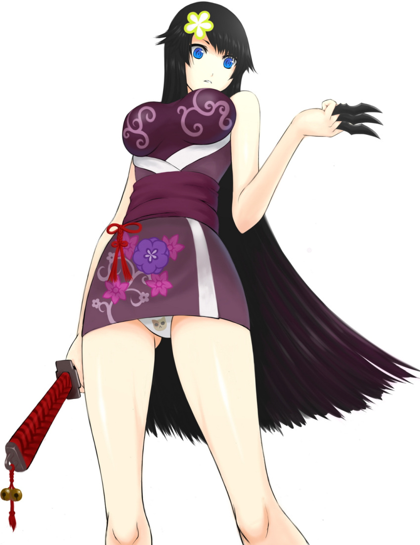 1girl, between_fingers, black_hair, blue_eyes, breasts, cat, chikage36, claws