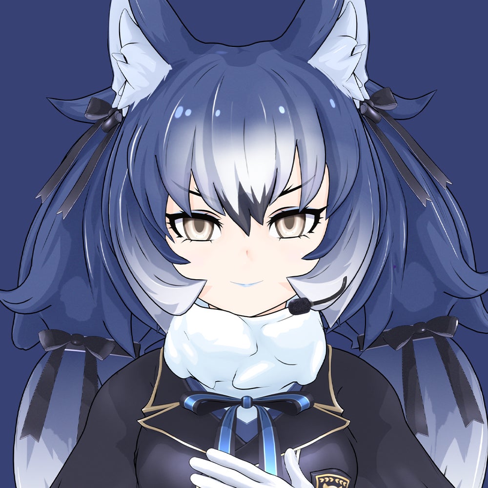 1girl, animal_ears, blue_hair, closed_mouth, dire_wolf_(kemono_friends), gloves, kemono_friends, kemono_friends_v_project