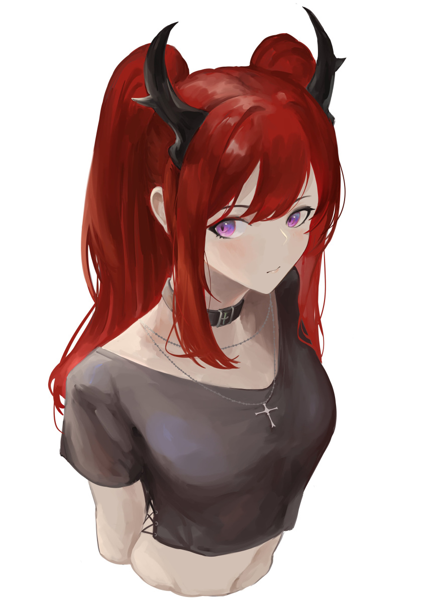 1girl, absurdres, arknights, black_collar, black_shirt, collar, cropped_arms, cropped_shirt