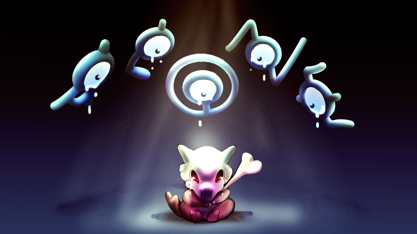 bone, closed_eyes, commentary, crying, cubone, floating, highres, jarzard