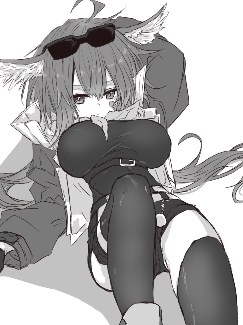 1girl, aciddrop_(arknights), ahoge, alternate_breast_size, an_fyhx, animal_ears, arknights, bandaid