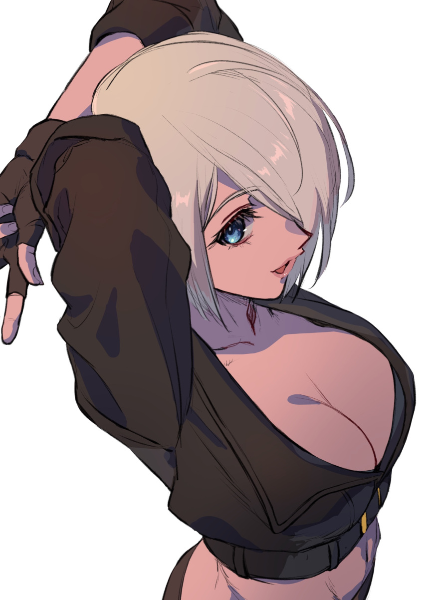 angel_(kof), beniazumaru, blue_eyes, breasts, gloves, highres, jacket, large_breasts