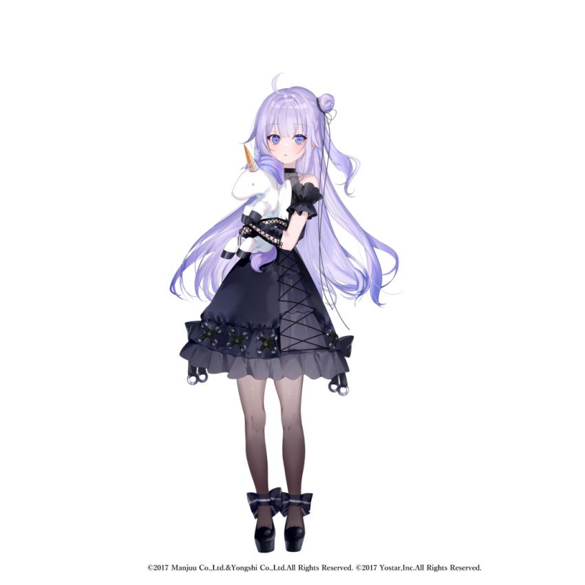 1girl, ahoge, azur_lane, bangs, bare_shoulders, black_dress, black_footwear, black_gloves
