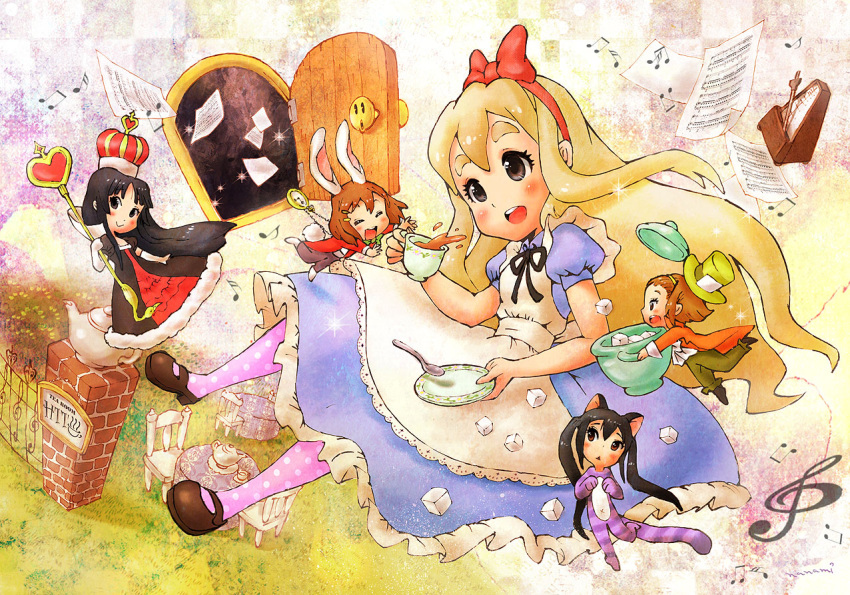 alice_(wonderland), alice_(wonderland)_(cosplay), alice_in_wonderland, apron, black_eyes, blonde_hair, cheshire_cat, cheshire_cat_(cosplay)