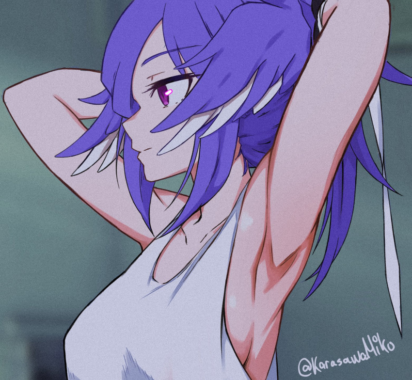 1girl, armpits, breasts, collarbone, eyebrows_visible_through_hair, head_wings, highres, karasawa_miko