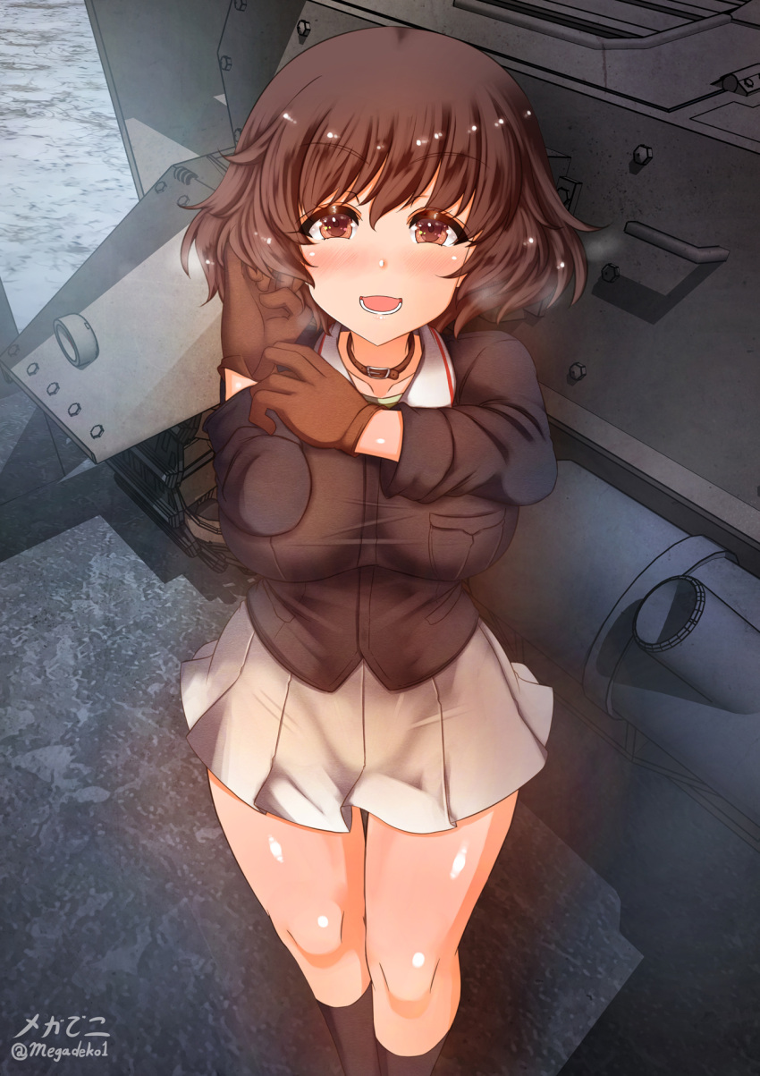 1girl, akiyama_yukari, aquaegg, blush, breasts, brown_eyes, brown_hair, choker