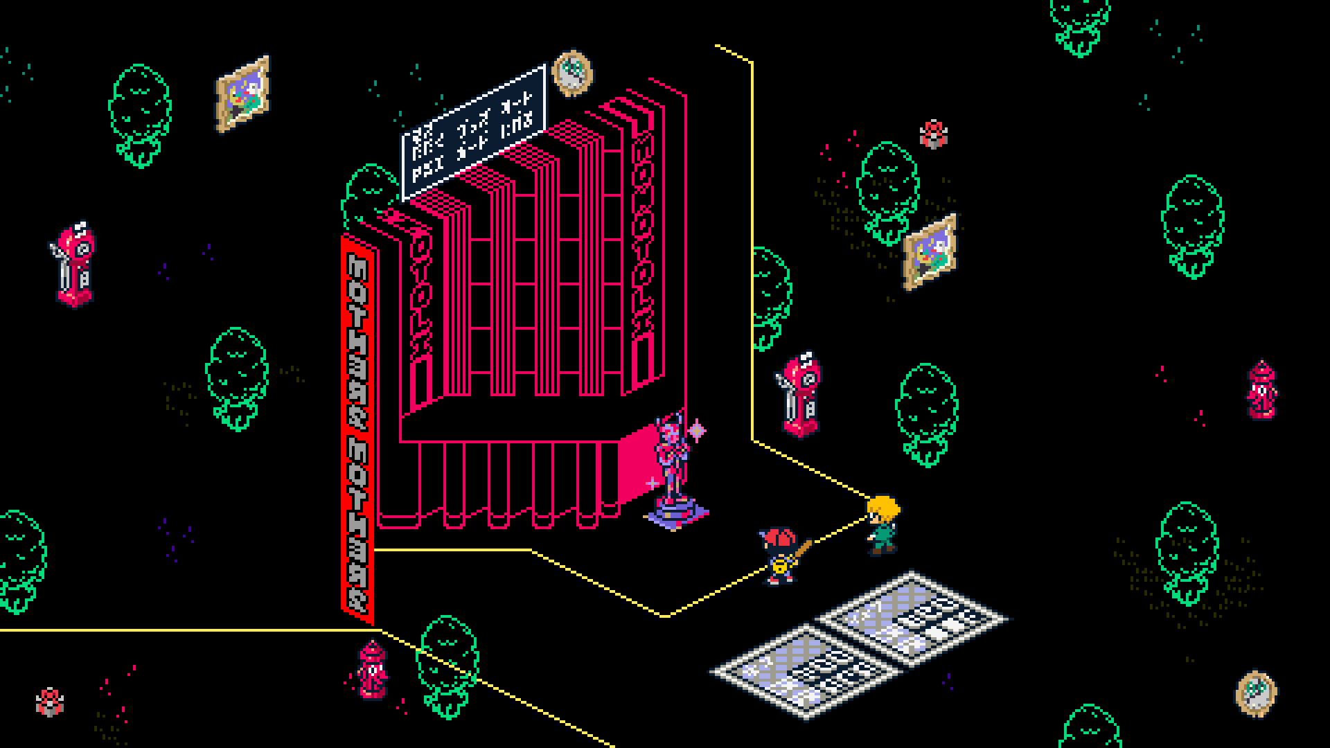 2boys, abstract_art_(mother_2), baseball_cap, blonde_hair, clock, copyright_name, dali's_clock, enraged_fire_plug