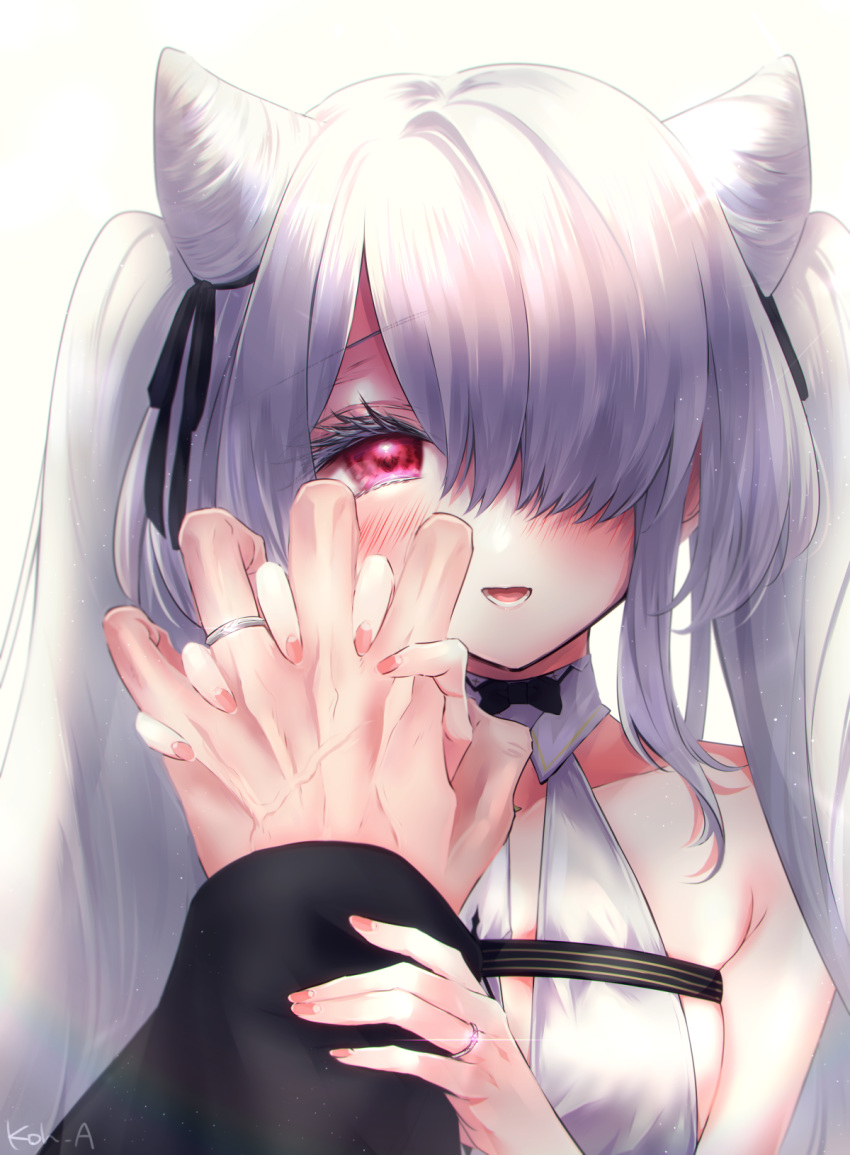 1boy, 1girl, azur_lane, bare_shoulders, blush, breasts, commander_(azur_lane), commentary_request