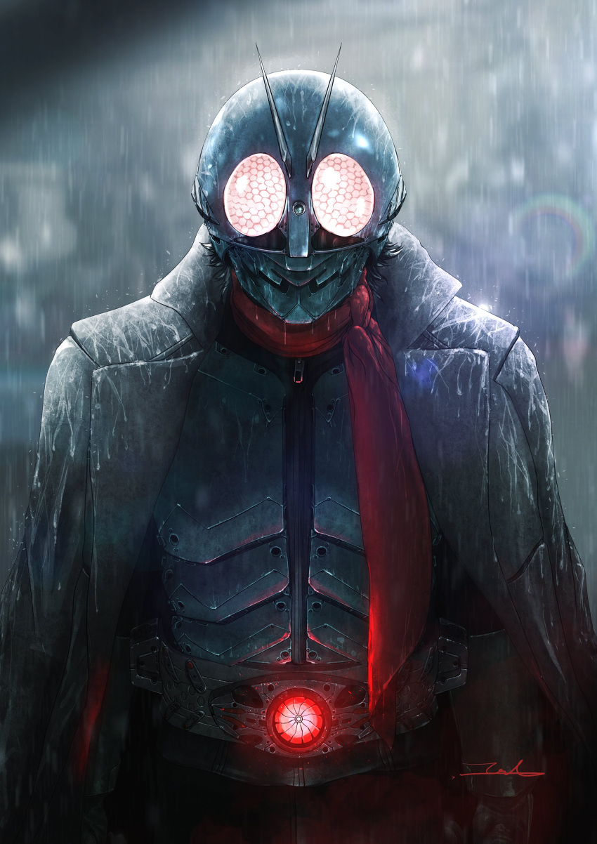 1boy, absurdres, armor, belt, blurry, blurry_background, english_commentary, glowing