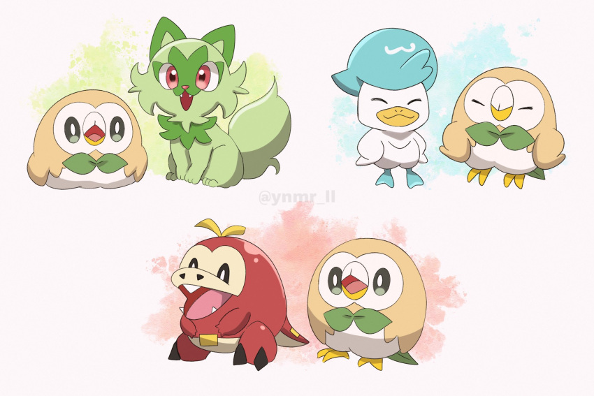 artist_name, black_eyes, cat, closed_eyes, crocodile, duck, fangs, fuecoco