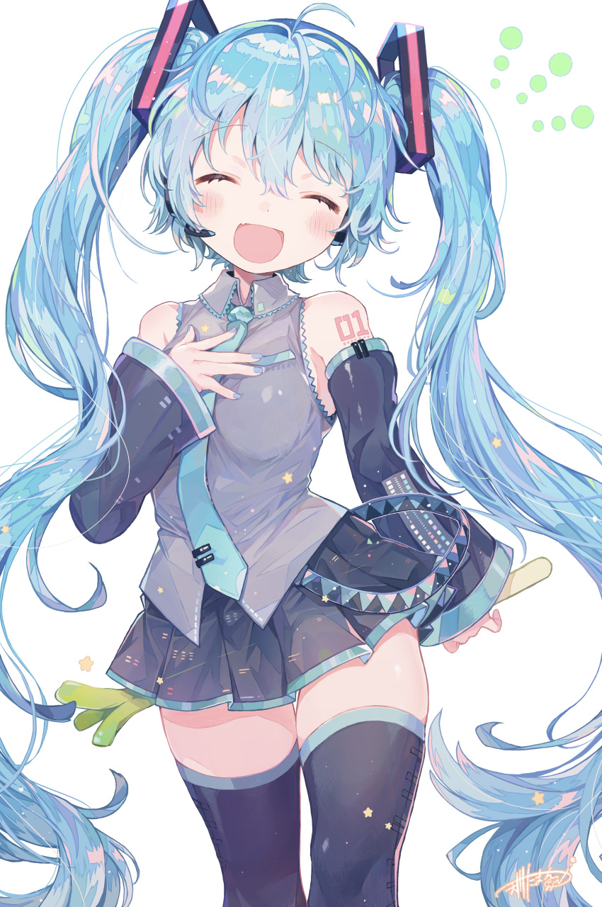 1girl, 39, :d, absurdres, ahoge, amakawa_tamawo, aqua_hair, aqua_nails