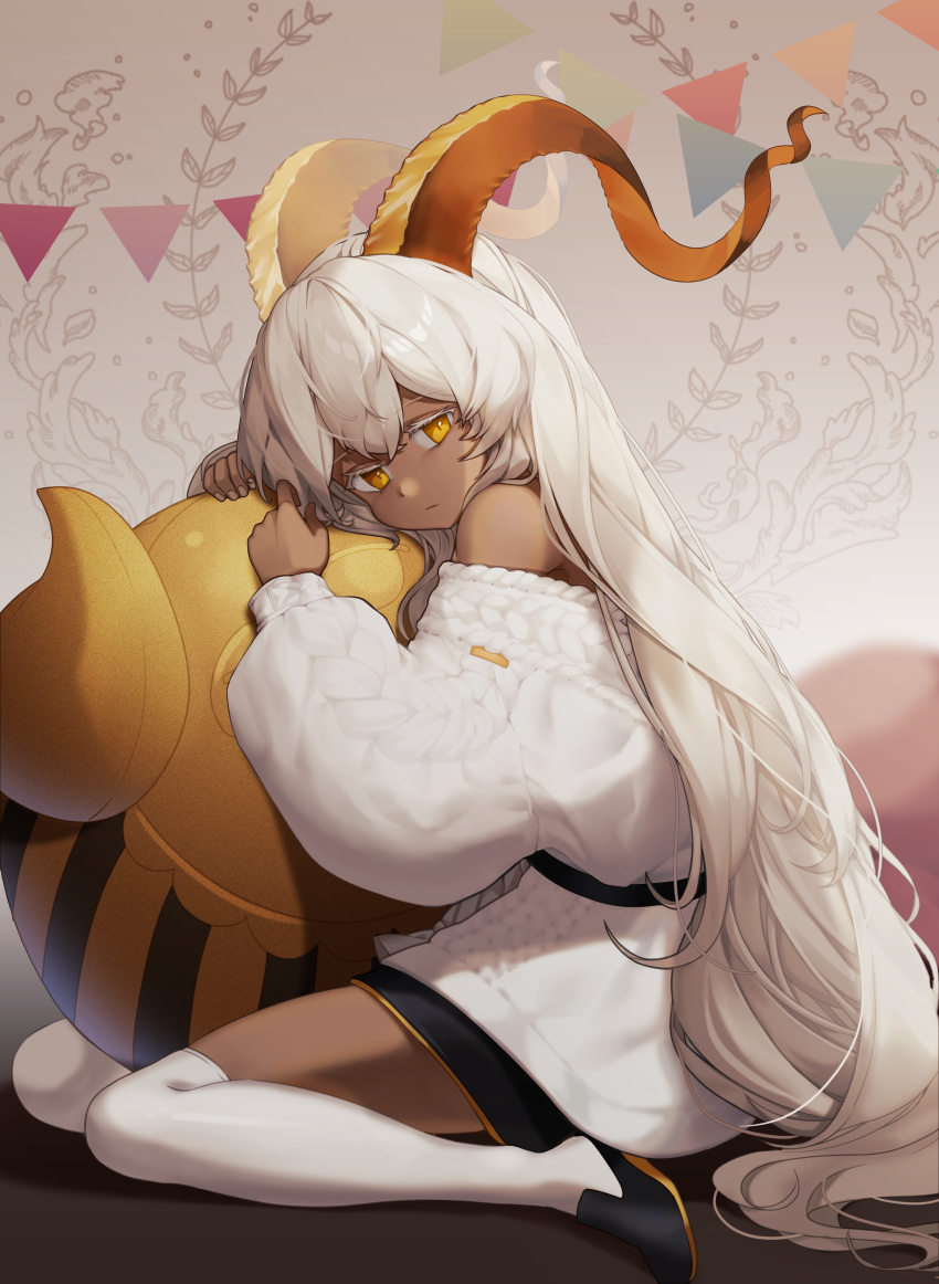 1girl, absurdres, arknights, bangs, bare_shoulders, beeswax_(arknights), beeswax_(weisser_sand)_(arknights), black_footwear