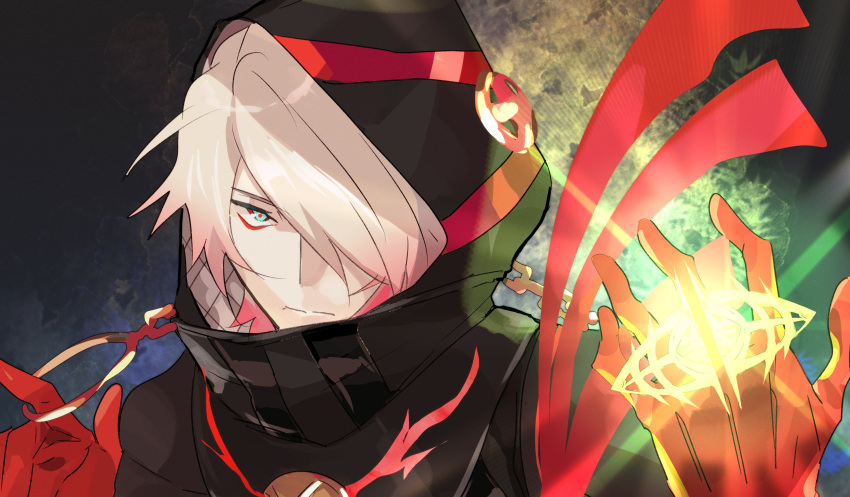 1boy, absurdres, bishounen, black_coat, blue_eyes, christmas, coat, colored_skin