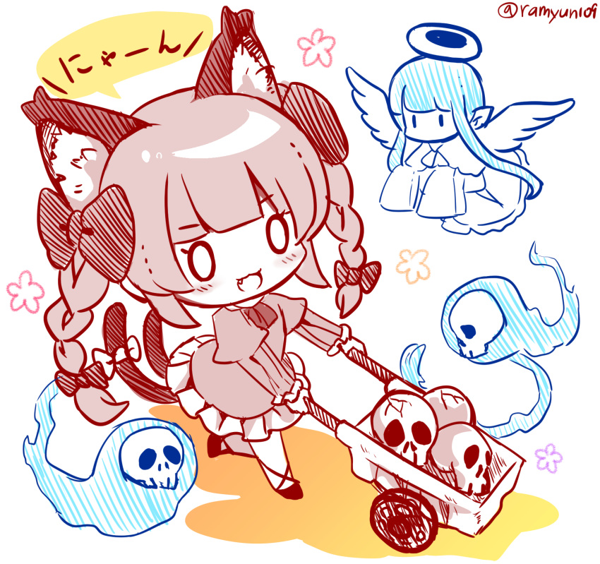 0_0, 1girl, :3, :d, animal_ear_fluff, animal_ears, bangs, black_bow
