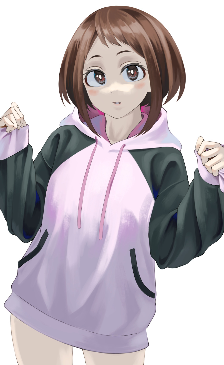 1girl, absurdres, alternate_costume, blue_sweater, boku_no_hero_academia, bottomless, brown_eyes, brown_hair