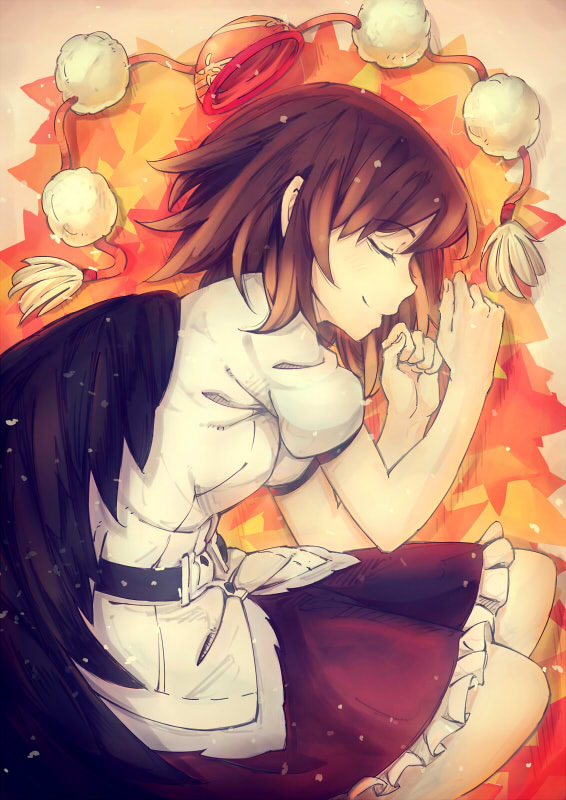 1girl, belt, bird_wings, black_belt, black_wings, breasts, brown_hair, closed_eyes