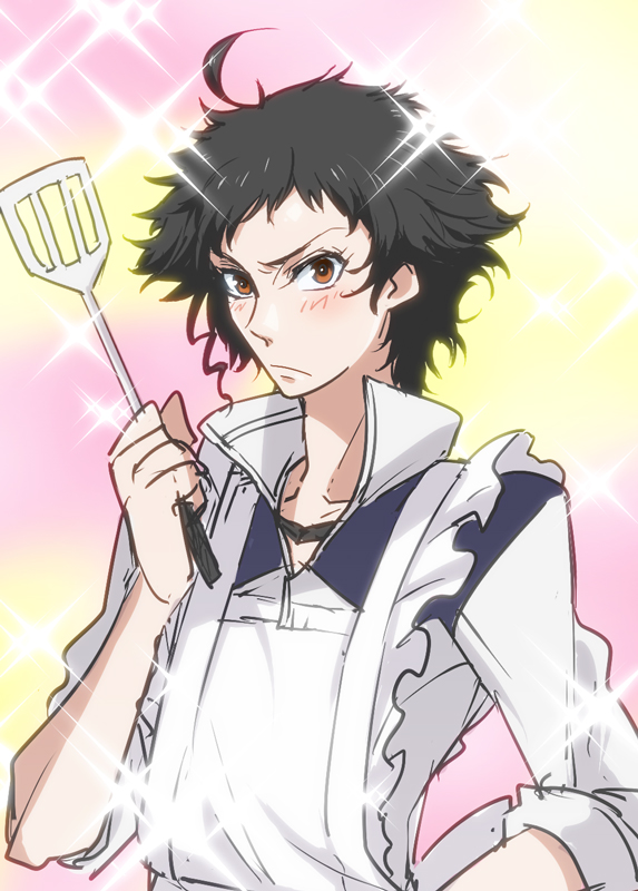 apron, black_hair, joshua_phrygianos, male, seikon_no_qwaser, solo