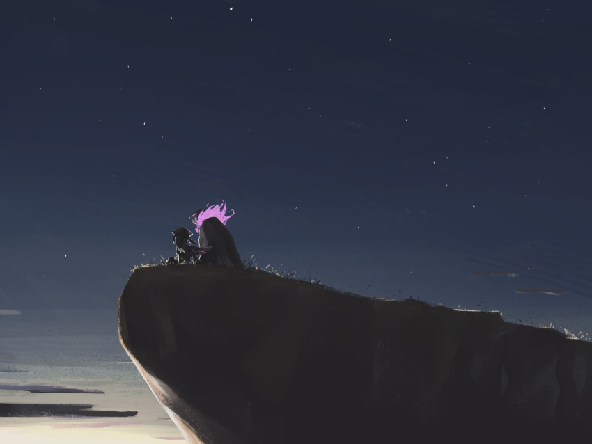 1girl, akari_(pokemon), cliff, fire, grass, head_scarf, highres, hisuian_typhlosion