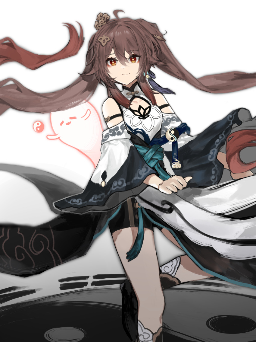 1girl, absurdres, bangs, bare_shoulders, brown_eyes, brown_hair, china_dress, chinese_clothes