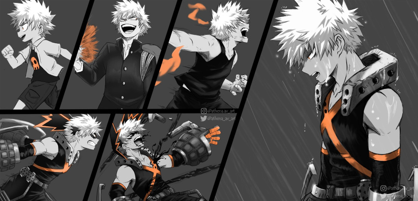 1boy, age_progression, artist_name, athena_av, backpack, bag, bakugou_katsuki, bare_shoulders