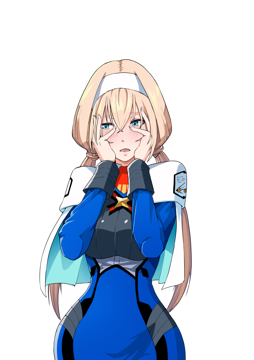1girl, ao-yume, aqua_eyes, blonde_hair, blue_dress, blush, breasts, capelet