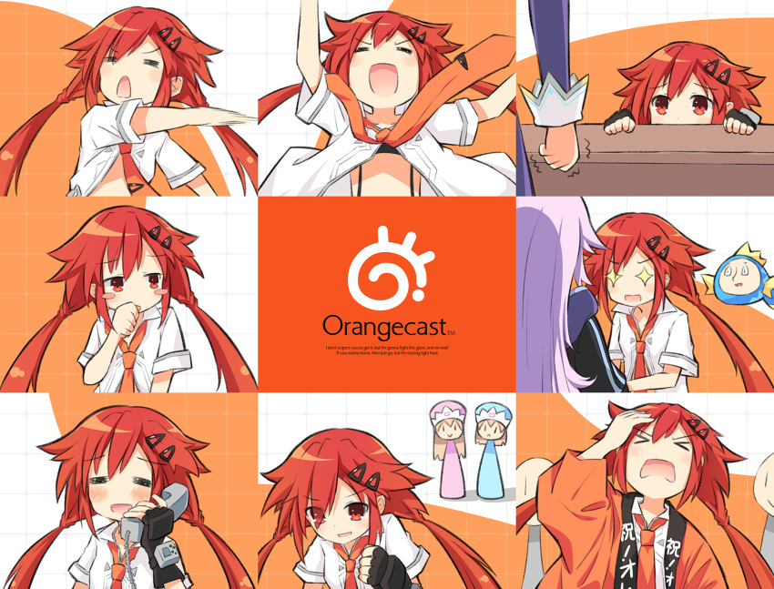 >_<, +_+, 4girls, adult_neptune, alternate_costume, blonde_hair, blush, blush_stickers